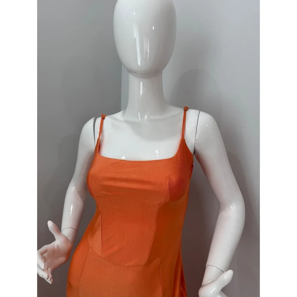 Micas Orange Maxi Dress Corset Style Slit Evening Party Cocktail‎ Dress L